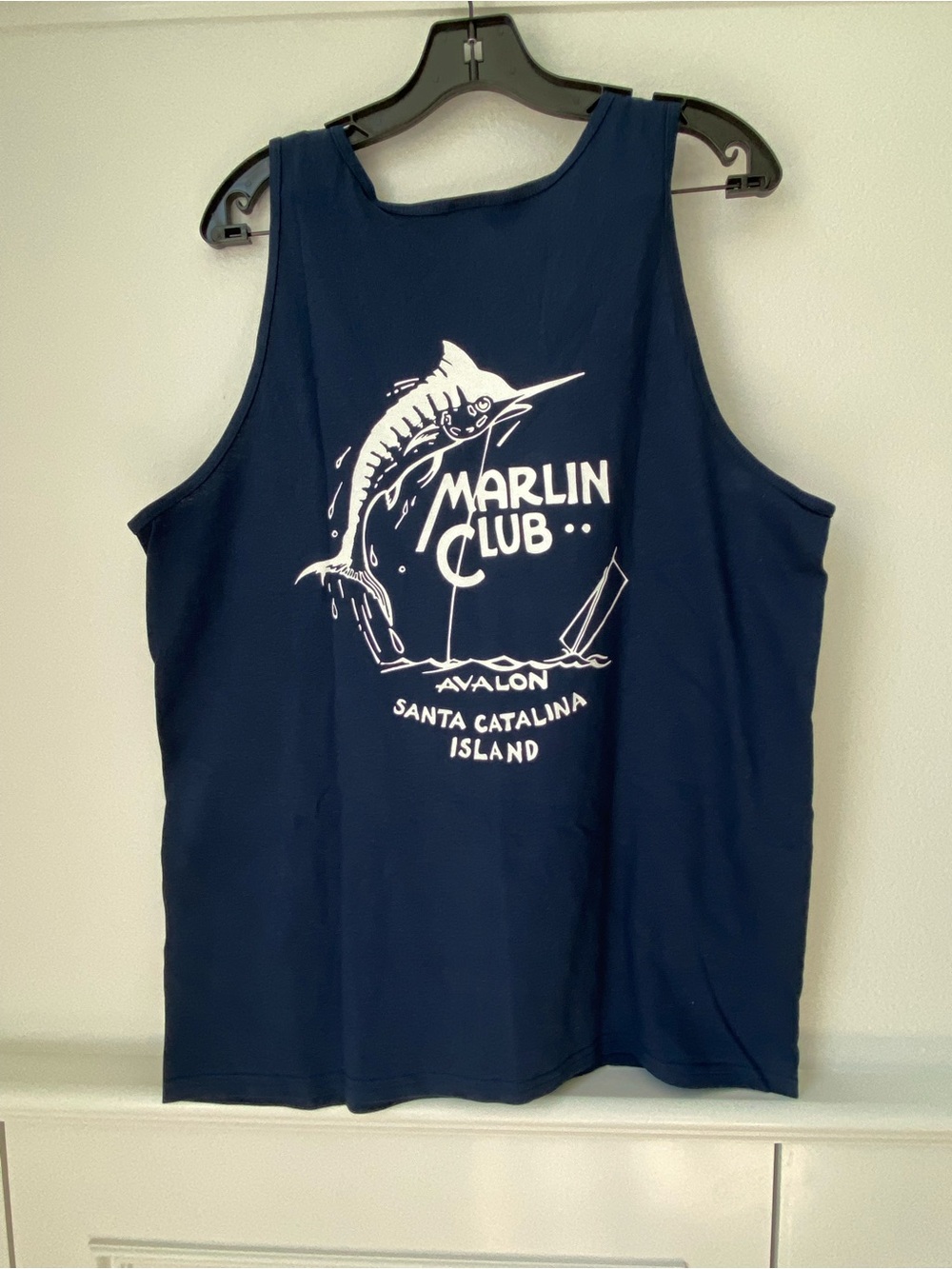 Gildan Navy Tank Top with Catalina Island White Marlin Club Graphic